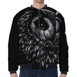 Black And White Owl Print Zip Sleeve Bomber Jacket