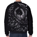 Black And White Owl Print Zip Sleeve Bomber Jacket