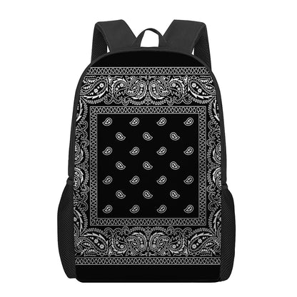 Black And White Paisley Bandana Print 17 Inch Backpack