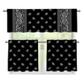 Black And White Paisley Bandana Print 3 Piece Kitchen Curtains