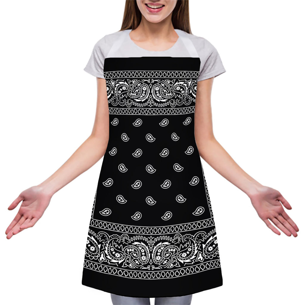 Black And White Paisley Bandana Print Adjustable Apron
