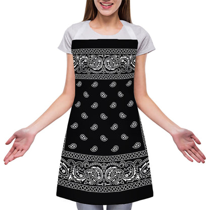 Black And White Paisley Bandana Print Adjustable Apron