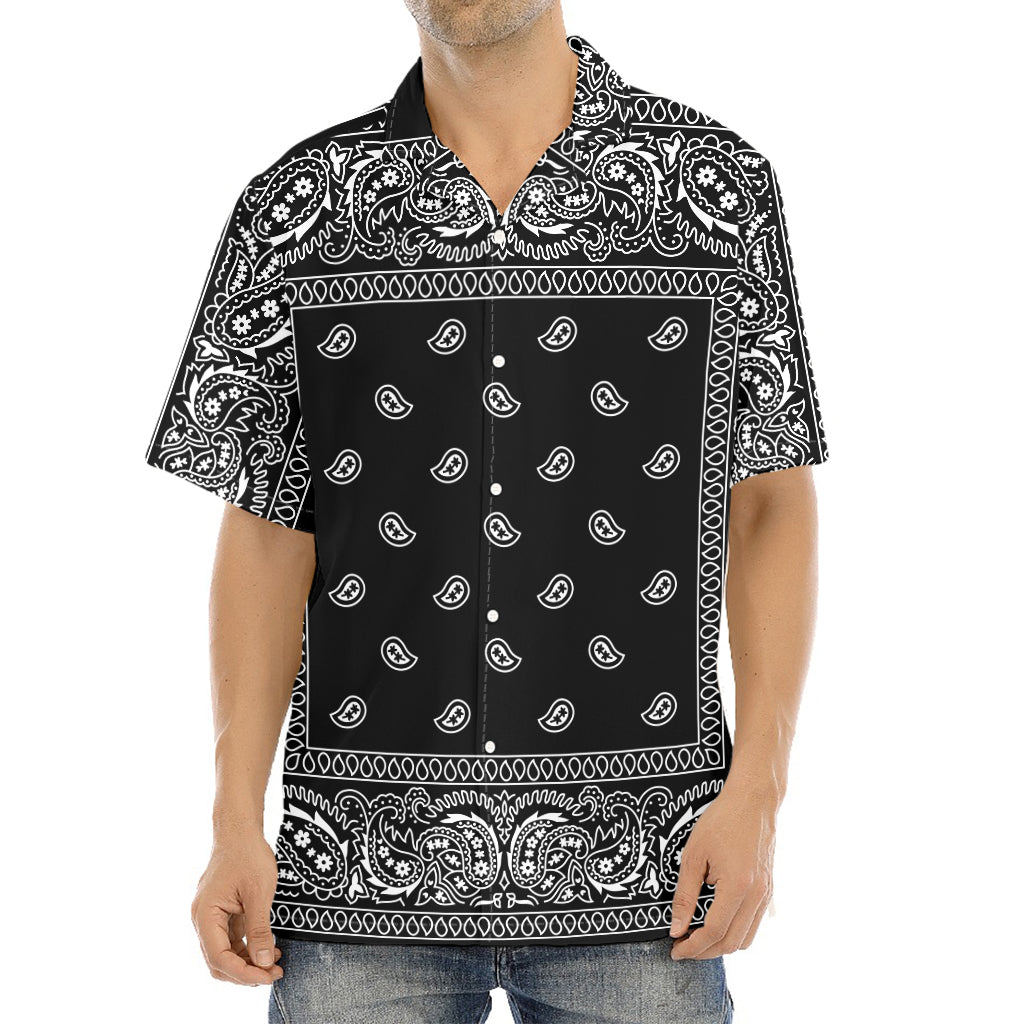 Black And White Paisley Bandana Print Aloha Shirt