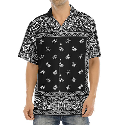 Black And White Paisley Bandana Print Aloha Shirt