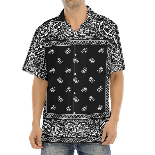 Black And White Paisley Bandana Print Aloha Shirt