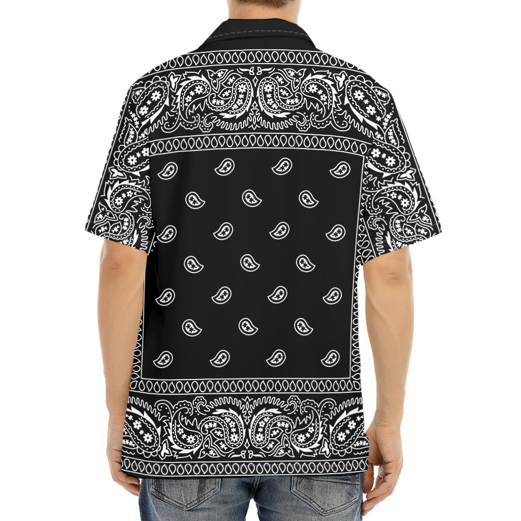 Black And White Paisley Bandana Print Aloha Shirt