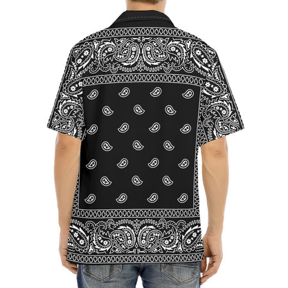 Black And White Paisley Bandana Print Aloha Shirt