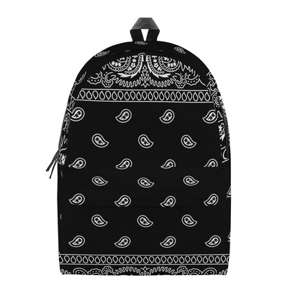 Black And White Paisley Bandana Print Backpack