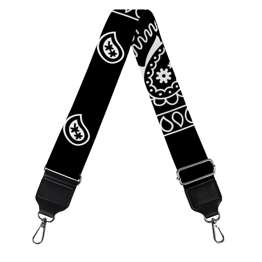 Black And White Paisley Bandana Print Bag Strap