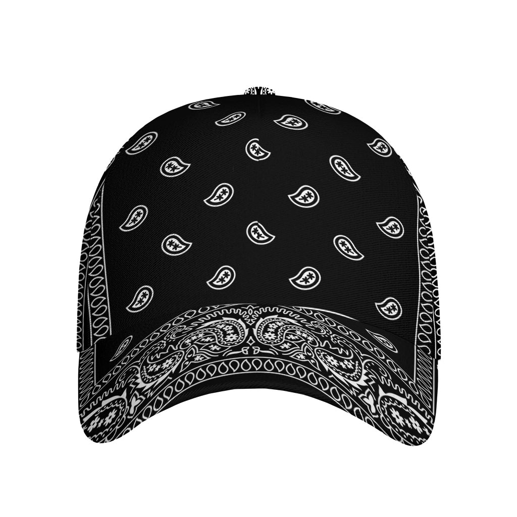 Black And White Paisley Bandana Print Baseball Cap