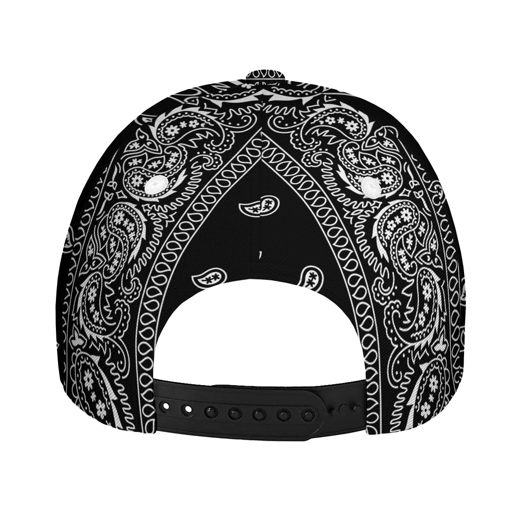 Black And White Paisley Bandana Print Baseball Cap