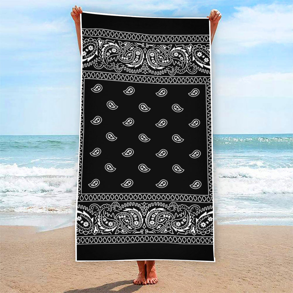 Black And White Paisley Bandana Print Beach Towel