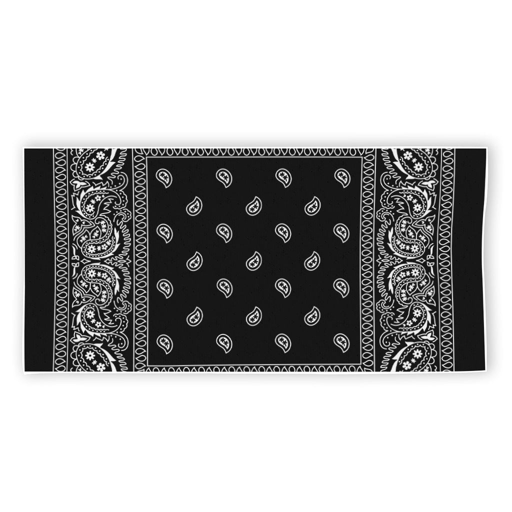 Black And White Paisley Bandana Print Beach Towel