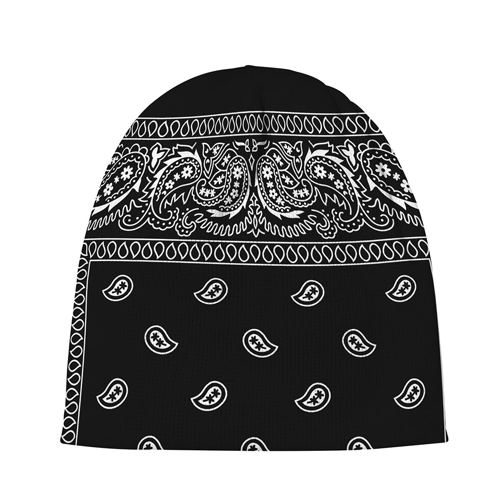 Black And White Paisley Bandana Print Beanie