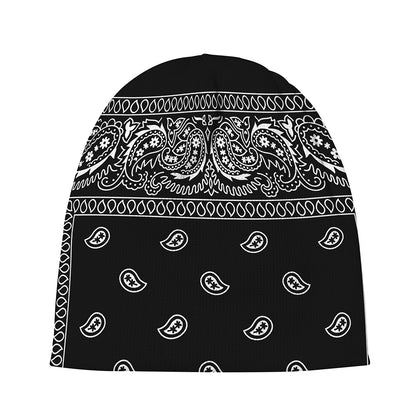 Black And White Paisley Bandana Print Beanie