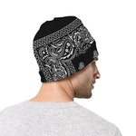 Black And White Paisley Bandana Print Beanie