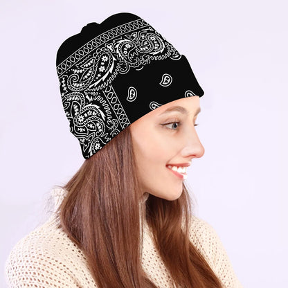 Black And White Paisley Bandana Print Beanie
