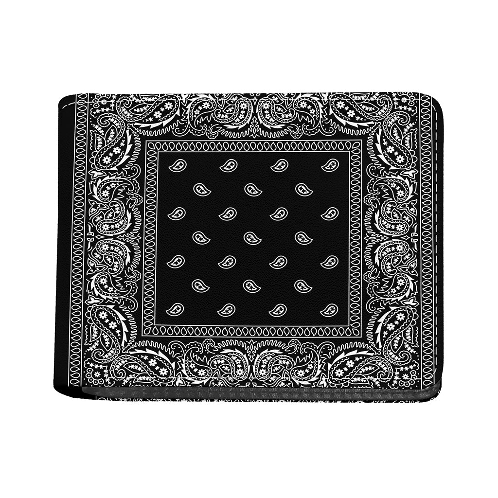 Black And White Paisley Bandana Print Bifold Wallet
