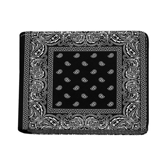 Black And White Paisley Bandana Print Bifold Wallet