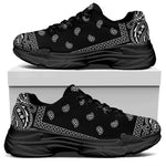 Black And White Paisley Bandana Print Black Chunky Shoes