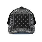 Black And White Paisley Bandana Print Black Mesh Trucker Cap