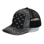 Black And White Paisley Bandana Print Black Mesh Trucker Cap