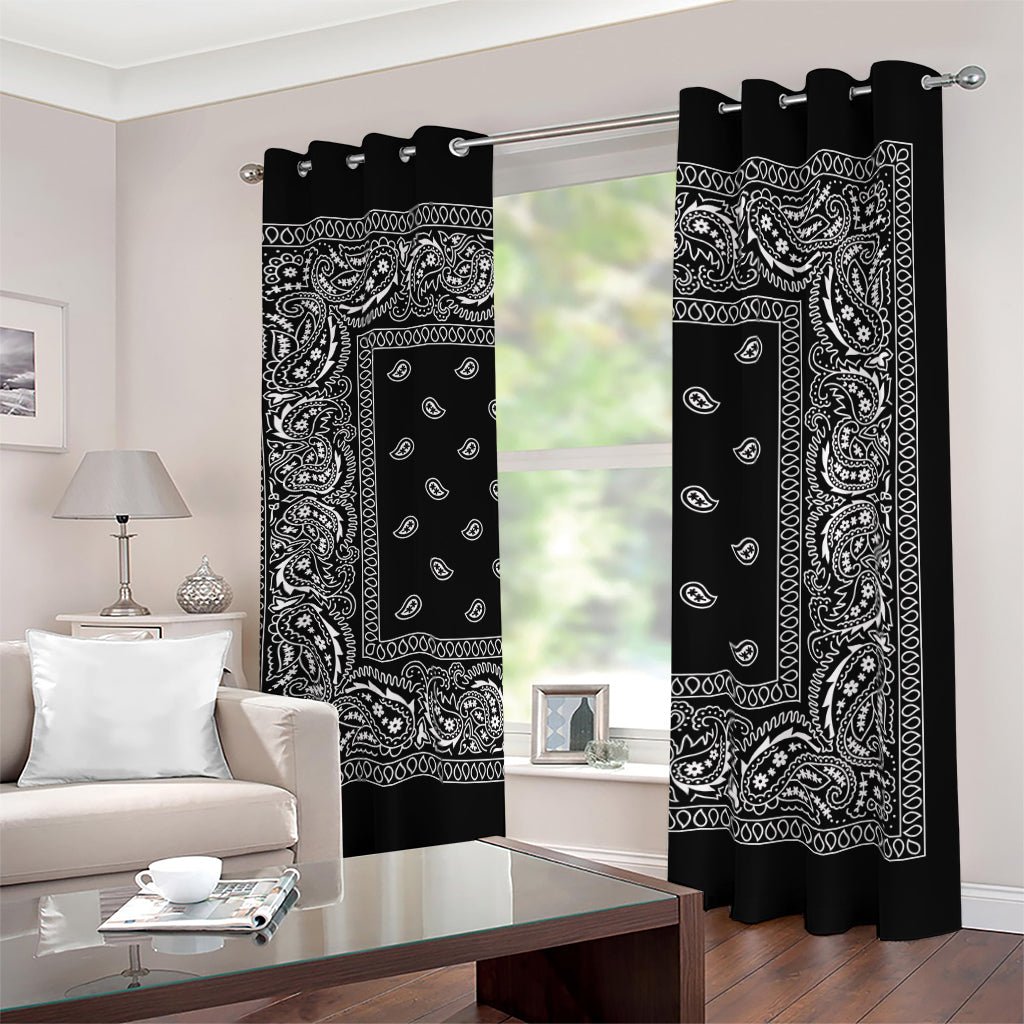 Black And White Paisley Bandana Print Blackout Grommet Curtains