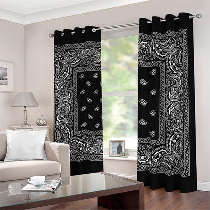 Black And White Paisley Bandana Print Blackout Grommet Curtains