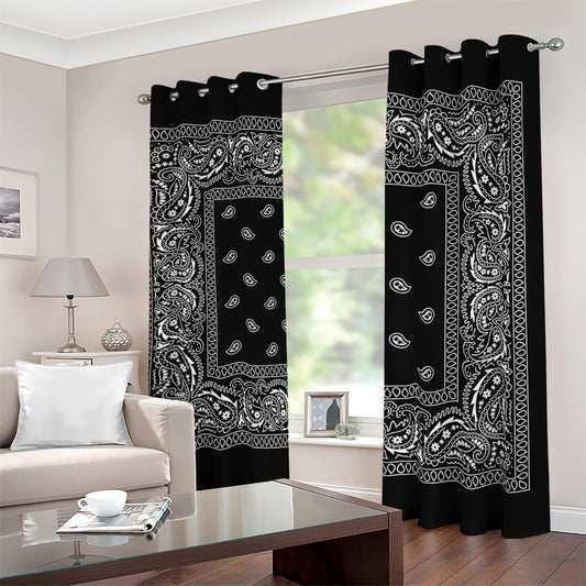 Black And White Paisley Bandana Print Blackout Grommet Curtains