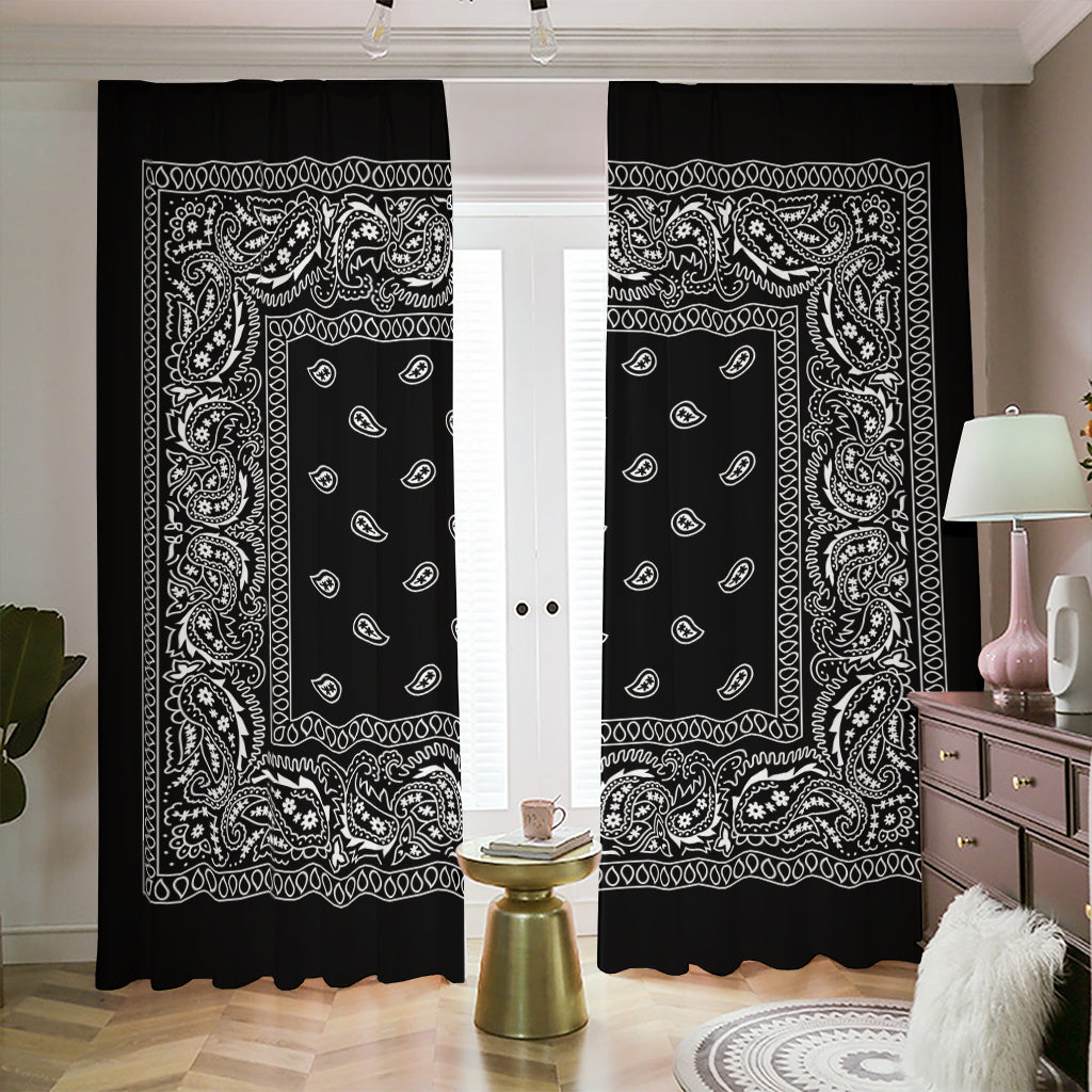 Black And White Paisley Bandana Print Blackout Pencil Pleat Curtains