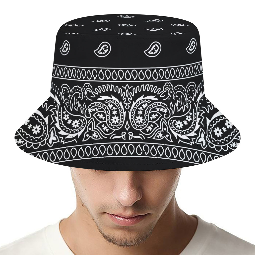 Black And White Paisley Bandana Print Bucket Hat