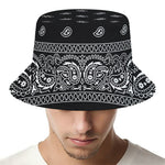 Black And White Paisley Bandana Print Bucket Hat