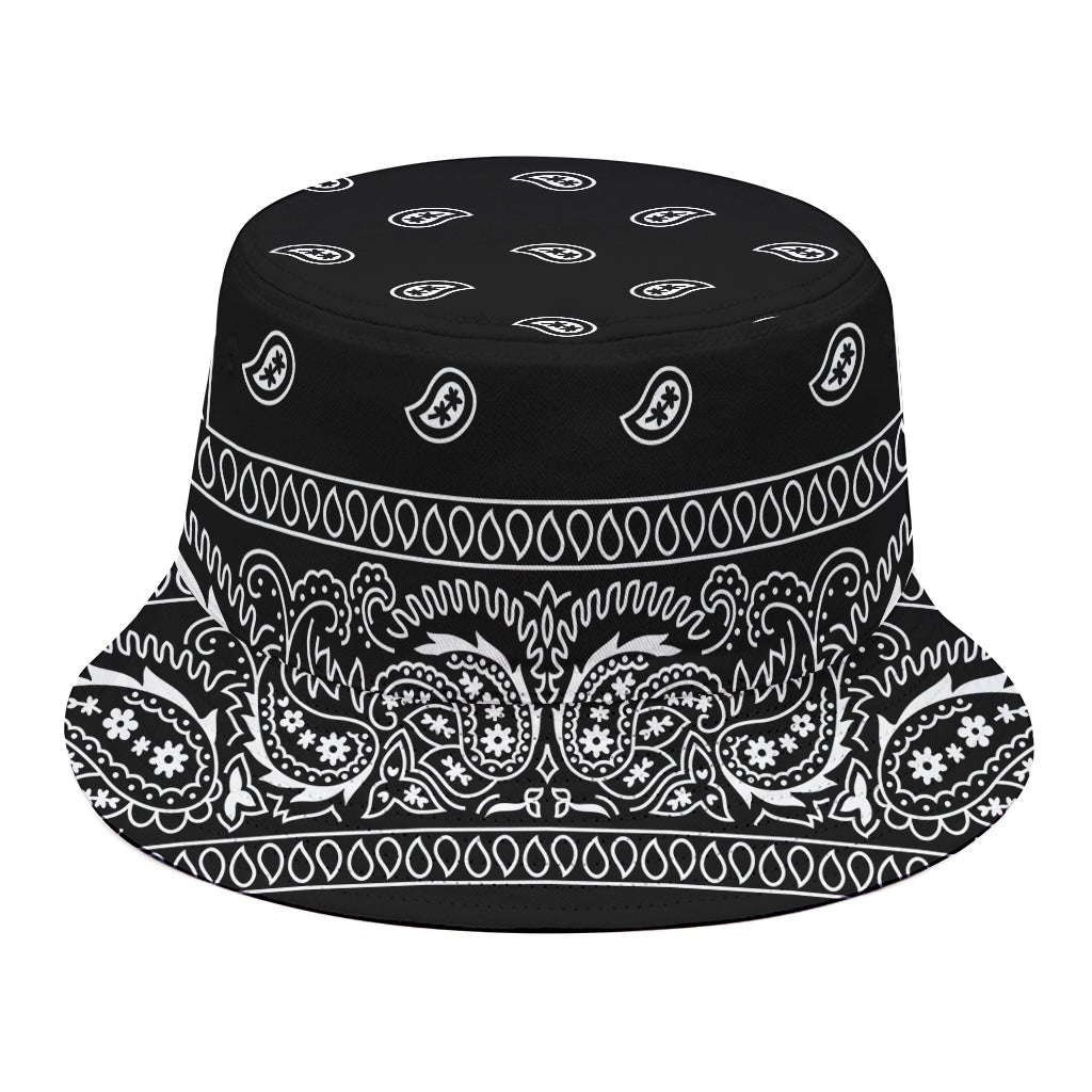 Black And White Paisley Bandana Print Bucket Hat