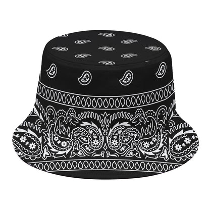 Black And White Paisley Bandana Print Bucket Hat