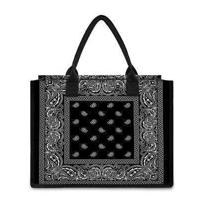 Black And White Paisley Bandana Print Canvas Tote Bag