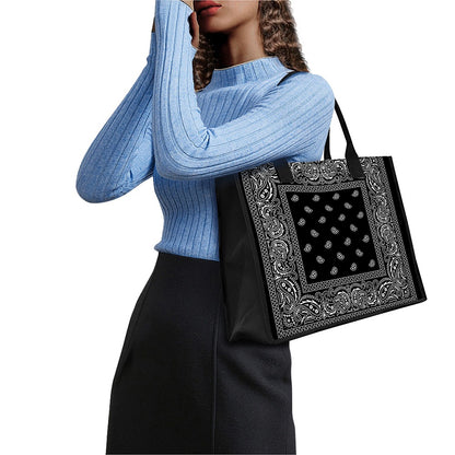 Black And White Paisley Bandana Print Canvas Tote Bag