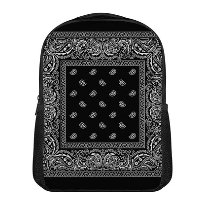 Black And White Paisley Bandana Print Casual Backpack