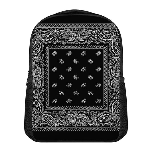 Black And White Paisley Bandana Print Casual Backpack