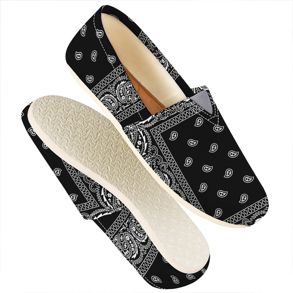 Black And White Paisley Bandana Print Casual Shoes