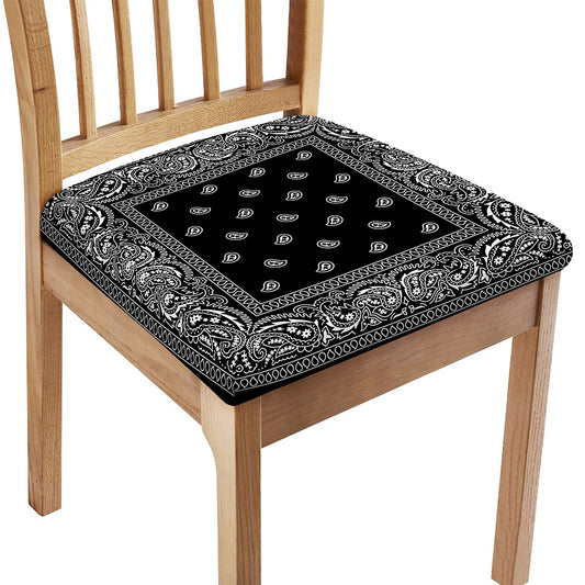 Black And White Paisley Bandana Print Chair Cushion Cover
