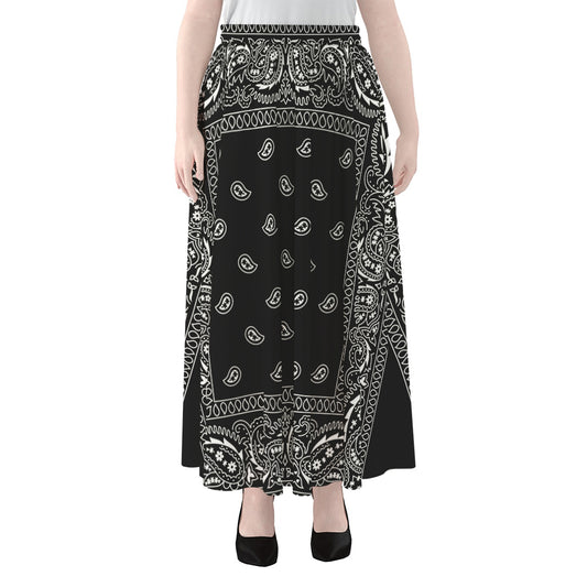 Black And White Paisley Bandana Print Chiffon Maxi Skirt