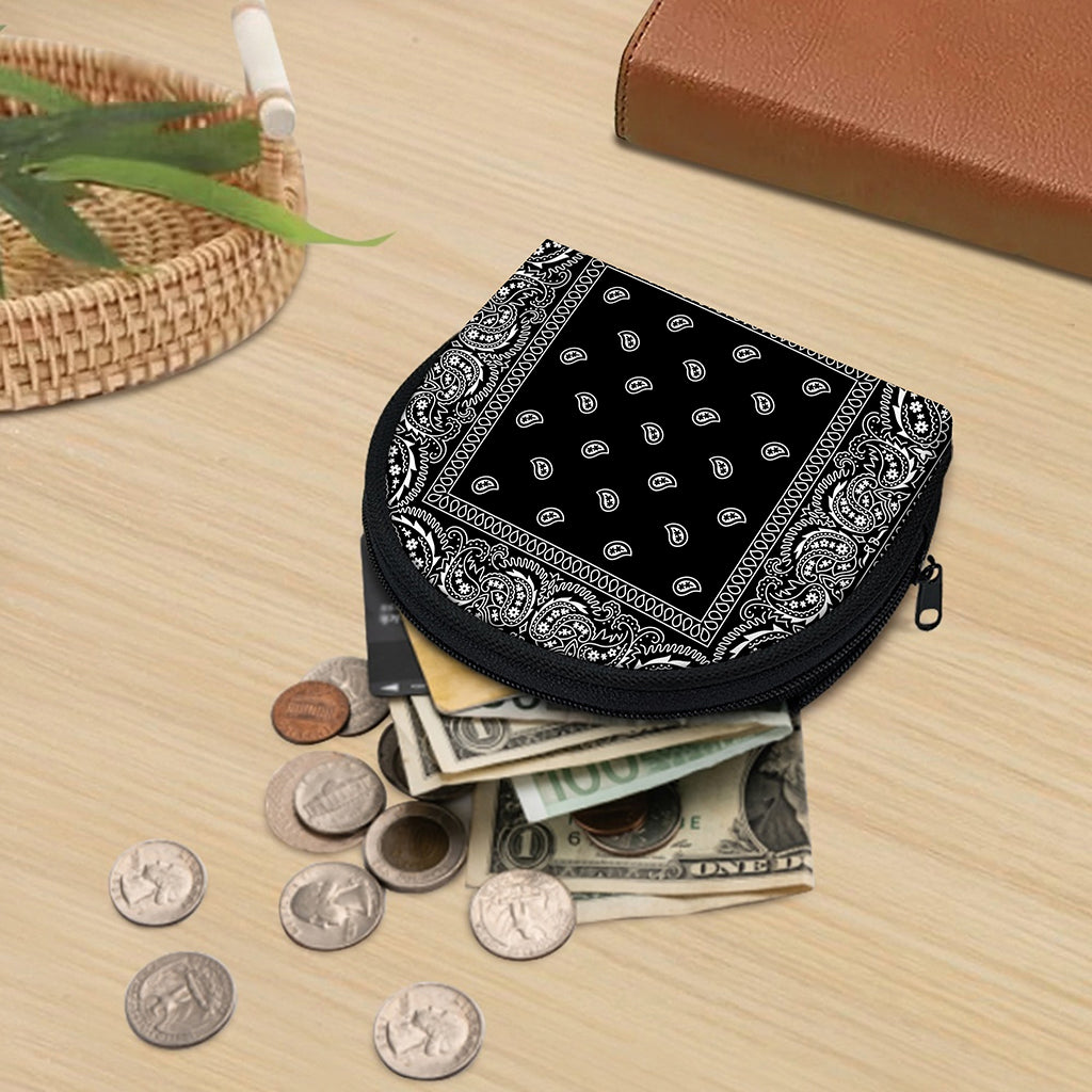 Black And White Paisley Bandana Print Coin Purse