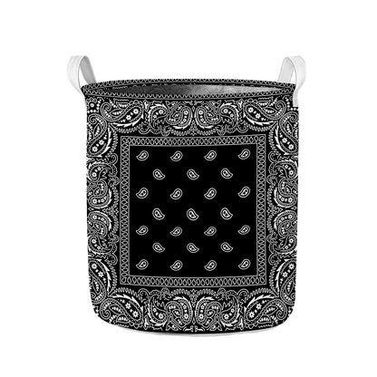 Black And White Paisley Bandana Print Collapsible Laundry Basket