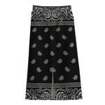 Black And White Paisley Bandana Print Cotton Front Slit Maxi Skirt