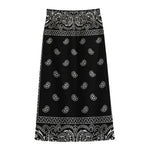 Black And White Paisley Bandana Print Cotton Front Slit Maxi Skirt