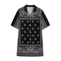 Black And White Paisley Bandana Print Cotton Hawaiian Shirt