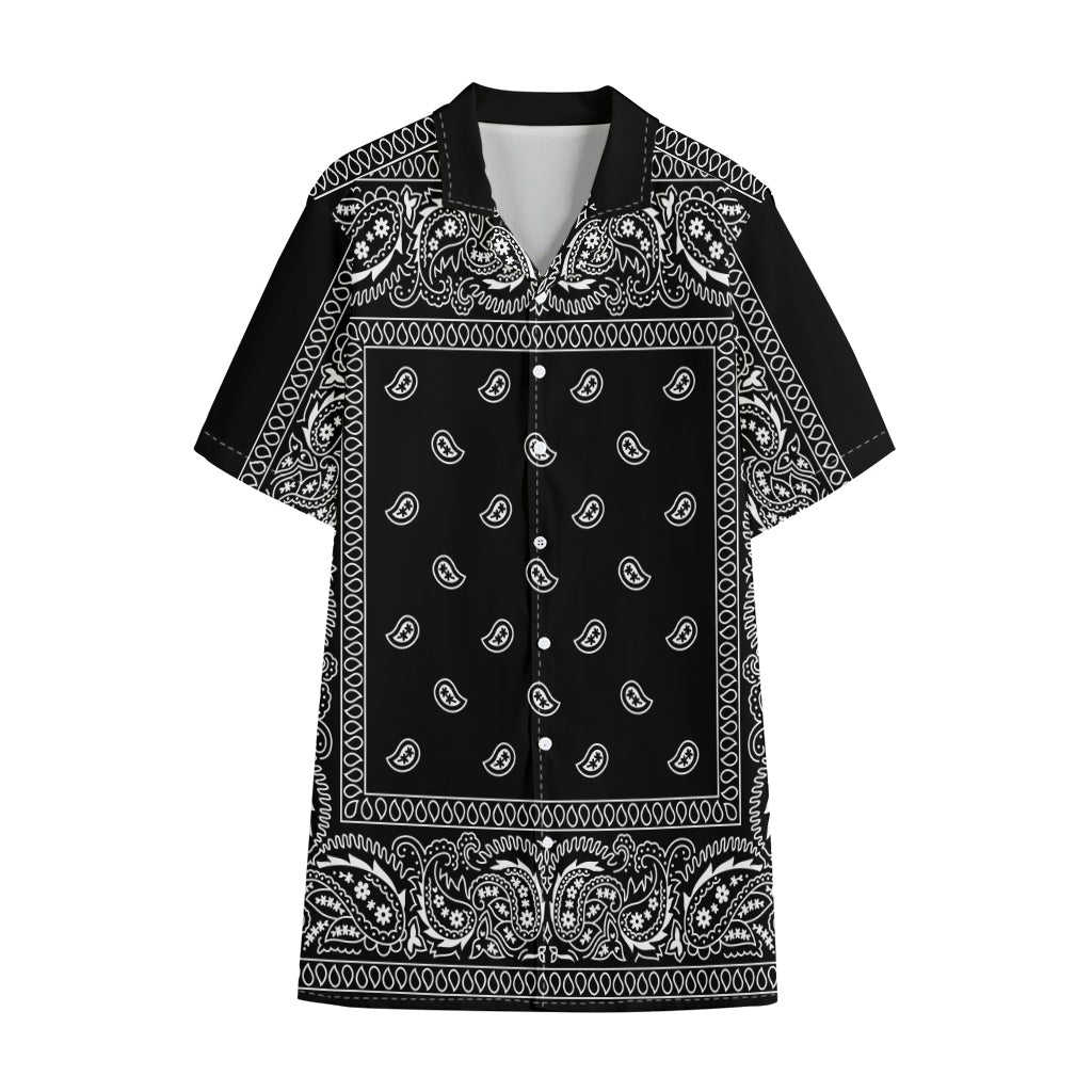 Black And White Paisley Bandana Print Cotton Hawaiian Shirt