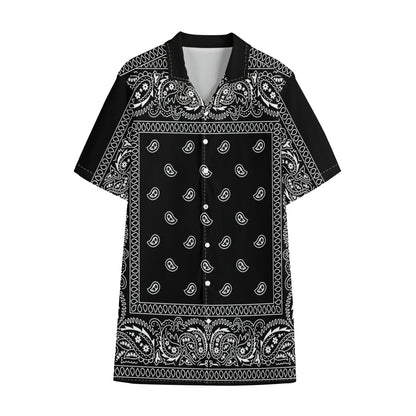 Black And White Paisley Bandana Print Cotton Hawaiian Shirt