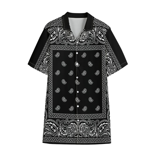 Black And White Paisley Bandana Print Cotton Hawaiian Shirt