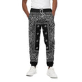Black And White Paisley Bandana Print Cotton Sweatpants